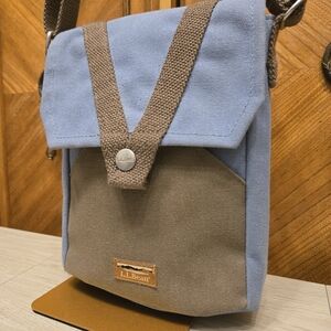 L.L. Bean Blue Brown Canvas Small Utility Hiking Outdoor Travel Crossbody Bag